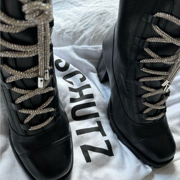 SCHUTZ Women's Kaile Lace Up Lug High Heel Boots- worn 2x comes w/shoe bag - Picture 3 of 6